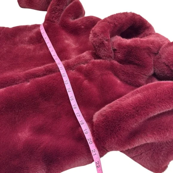 MNG Mango Faux Fur Coat Size S Burgundy - Picture 10 of 12